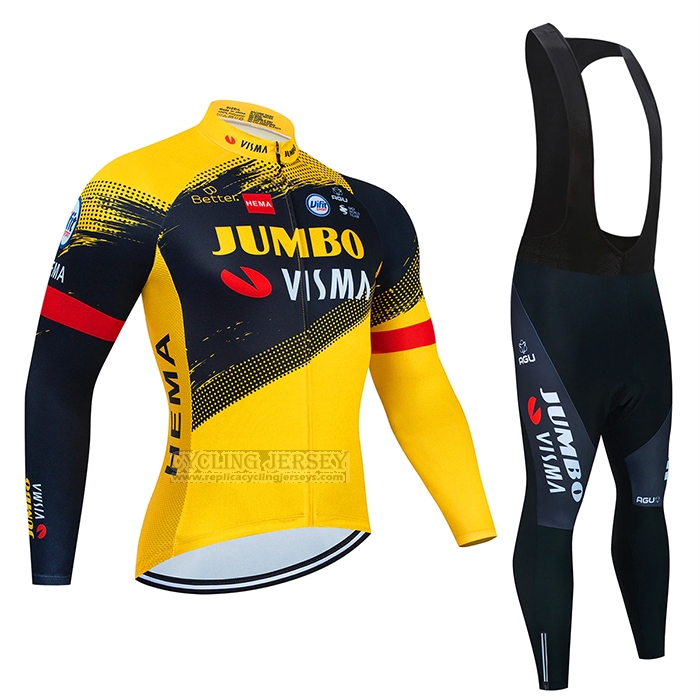 2023 Cycling Jersey Jumbo Visma Yellow Black Long Sleeve and Bib Short